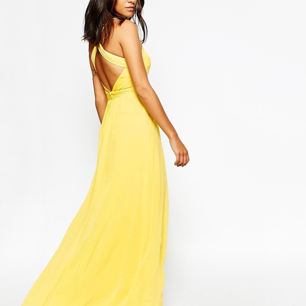 Warehouse Yellow evening gown, cross back